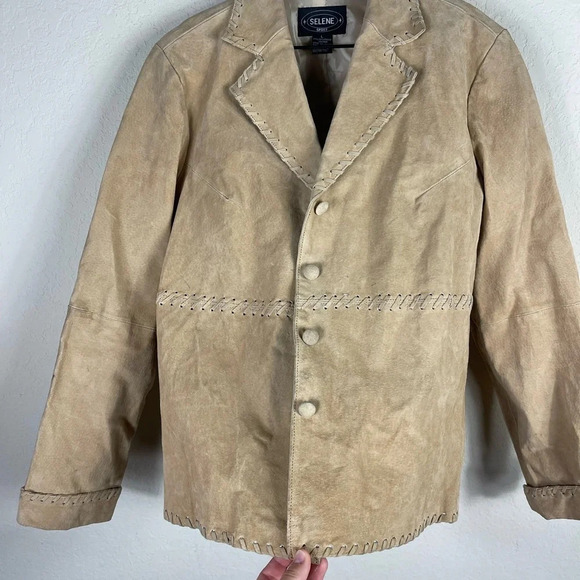 Selene Sport Y2K Suede Leather Braided Button Down Jacket - Picture 7 of 12